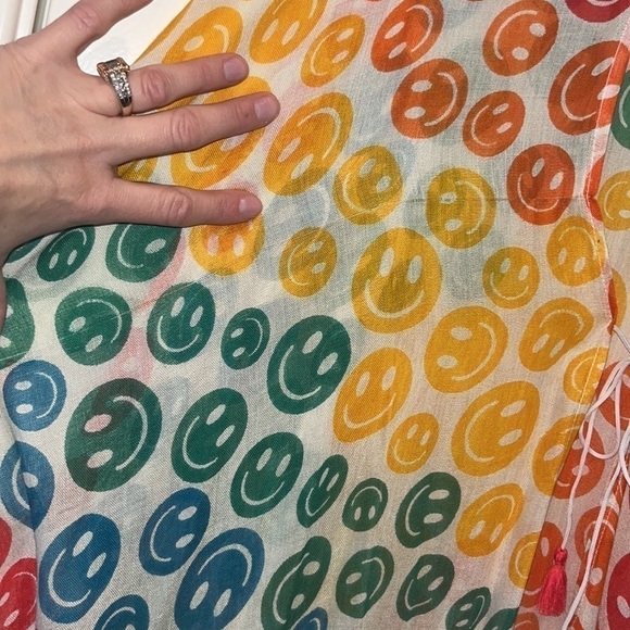Cute smiley face rainbow lightweight poncho coverup one size boho hippie - Picture 15 of 16